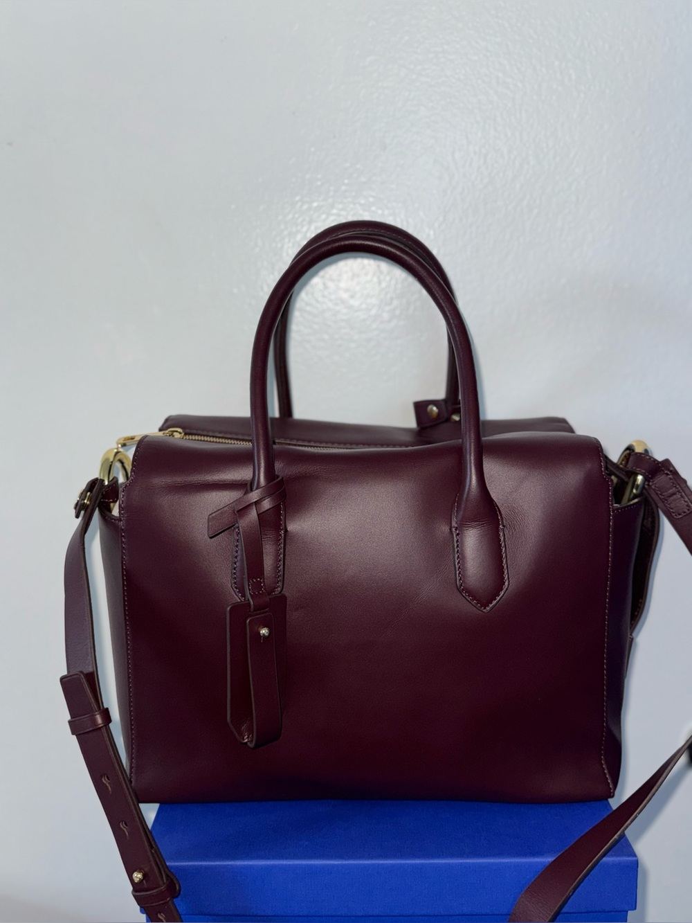 J.Crew Women's Burgundy Leather Handbag  with gold hardware